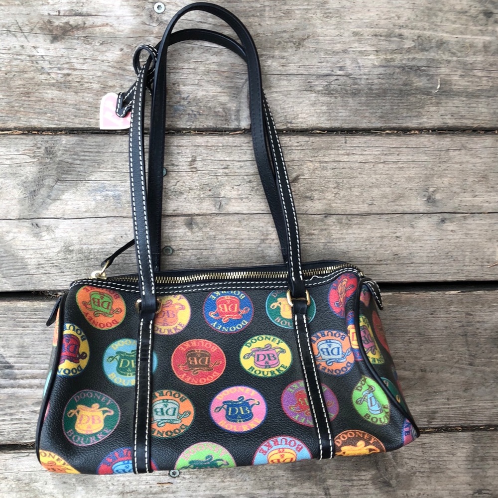 Dooney & Bourke Black Multicolor Logo Circle Print Shoulder Tote
